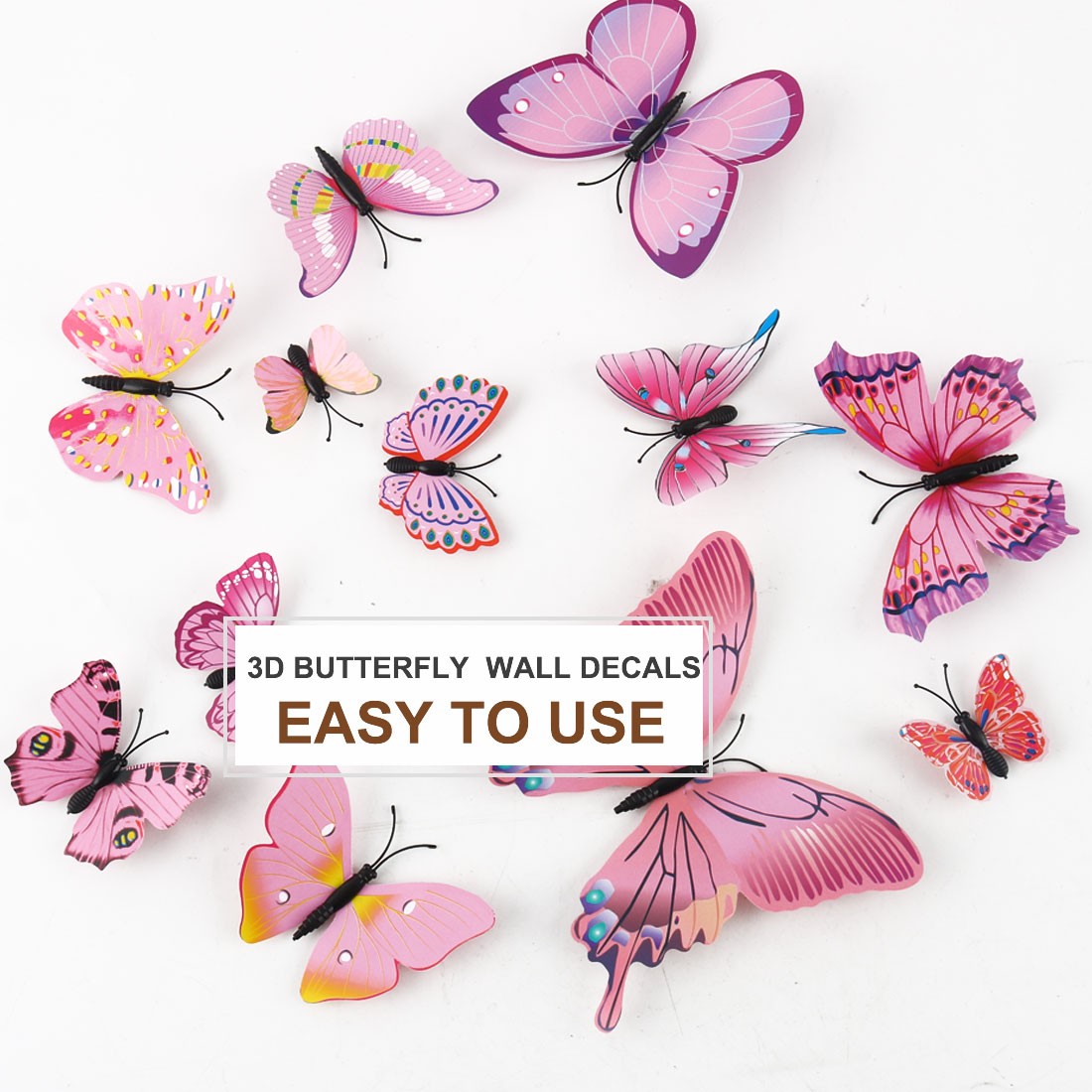 12pcs 3D Butterfly Wall Stickers Decal Stickers for Room Pink
