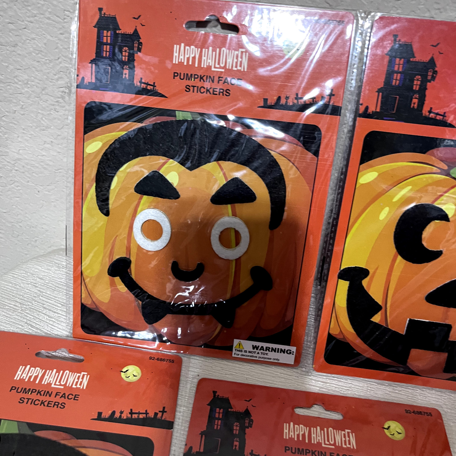 8 packs Pumpkin Face Stickers Halloween Décor Jack-o-Lantern flocked New lot