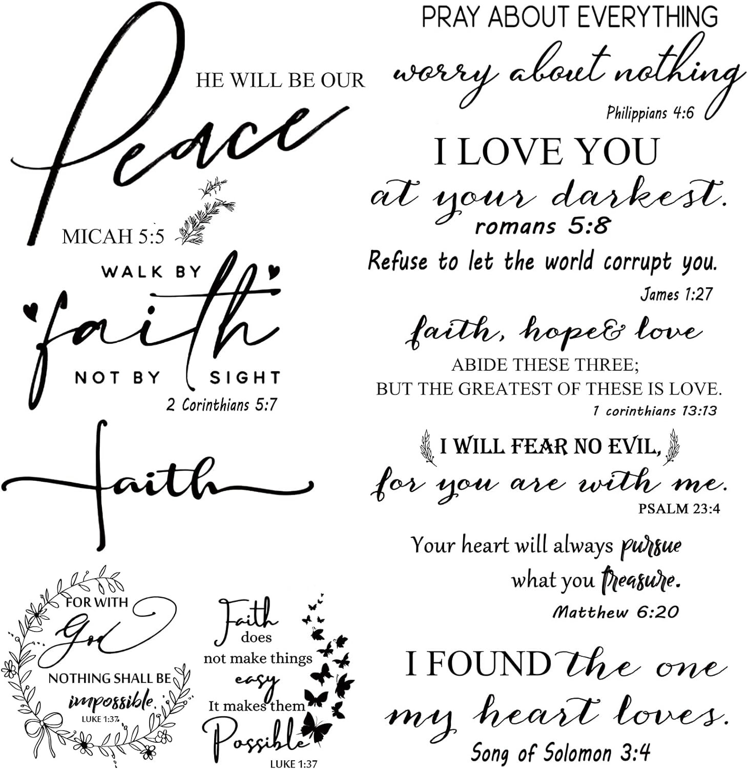 12 Styles Inspirational Wall Decals Peel and Stick Vinyl Bible Verse Wall Decals
