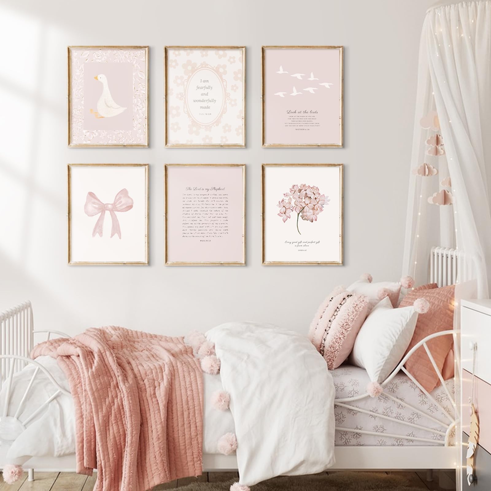 Lhoiplme Nursery Christian Wall Art Bible Verse Prints Pink Girl Nursery Room…