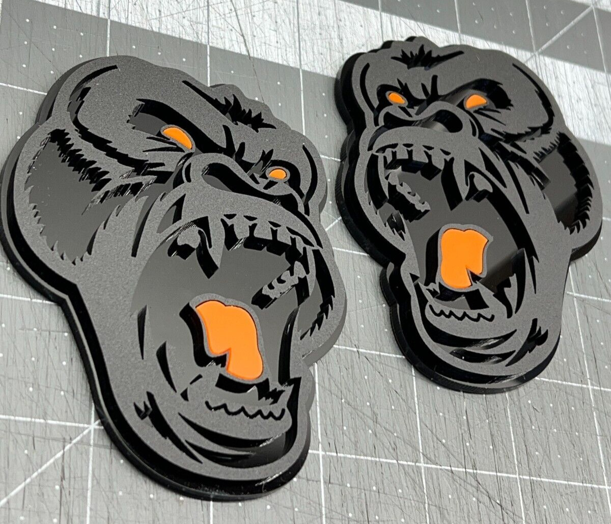 Angry Gorilla Orange Eye Car Truck Emblem Badge Matte Black/Black Custom PK of 2