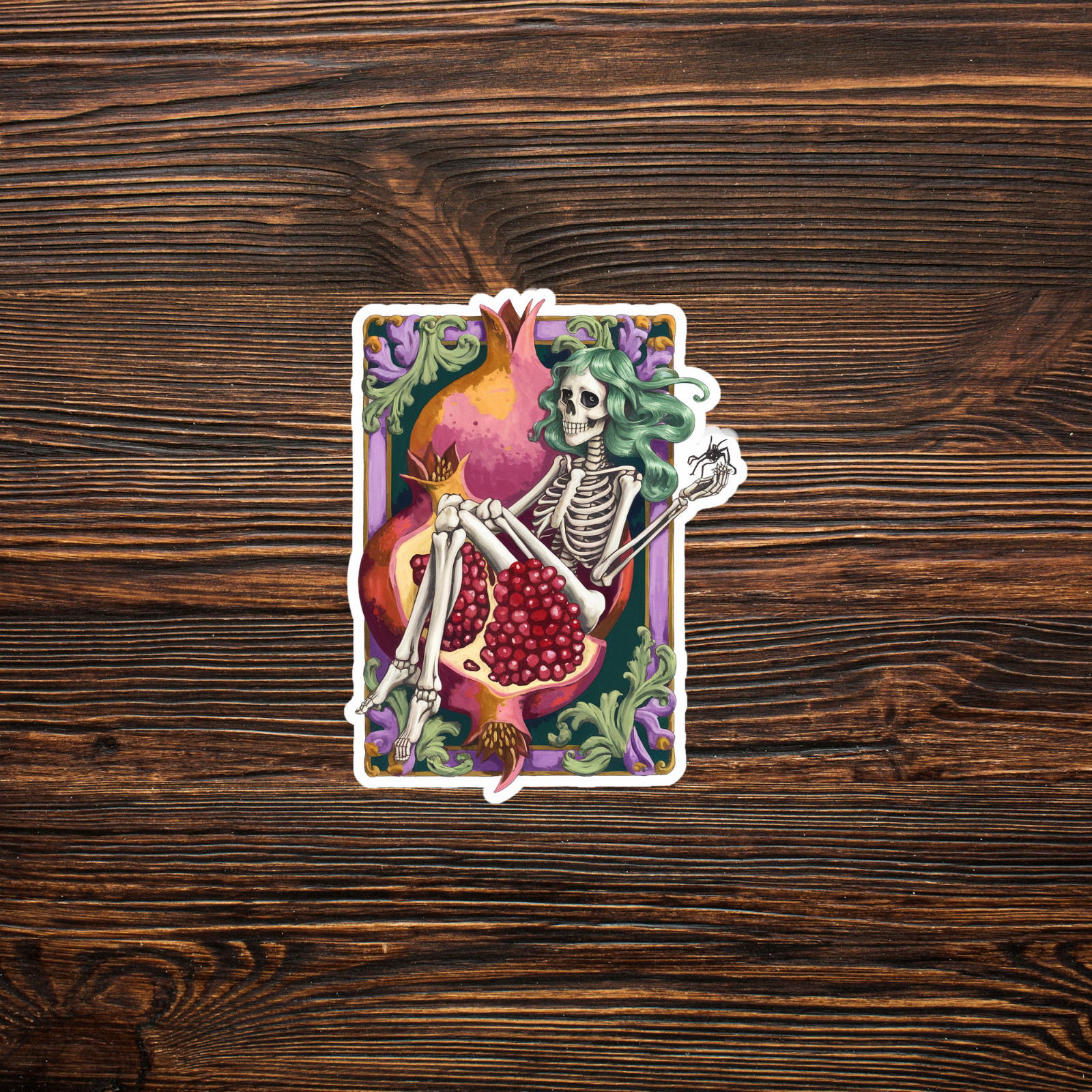 Colorful Skeleton Sticker Decal – Pomegranate Seeds Fruit Skull Art Decor Gift #