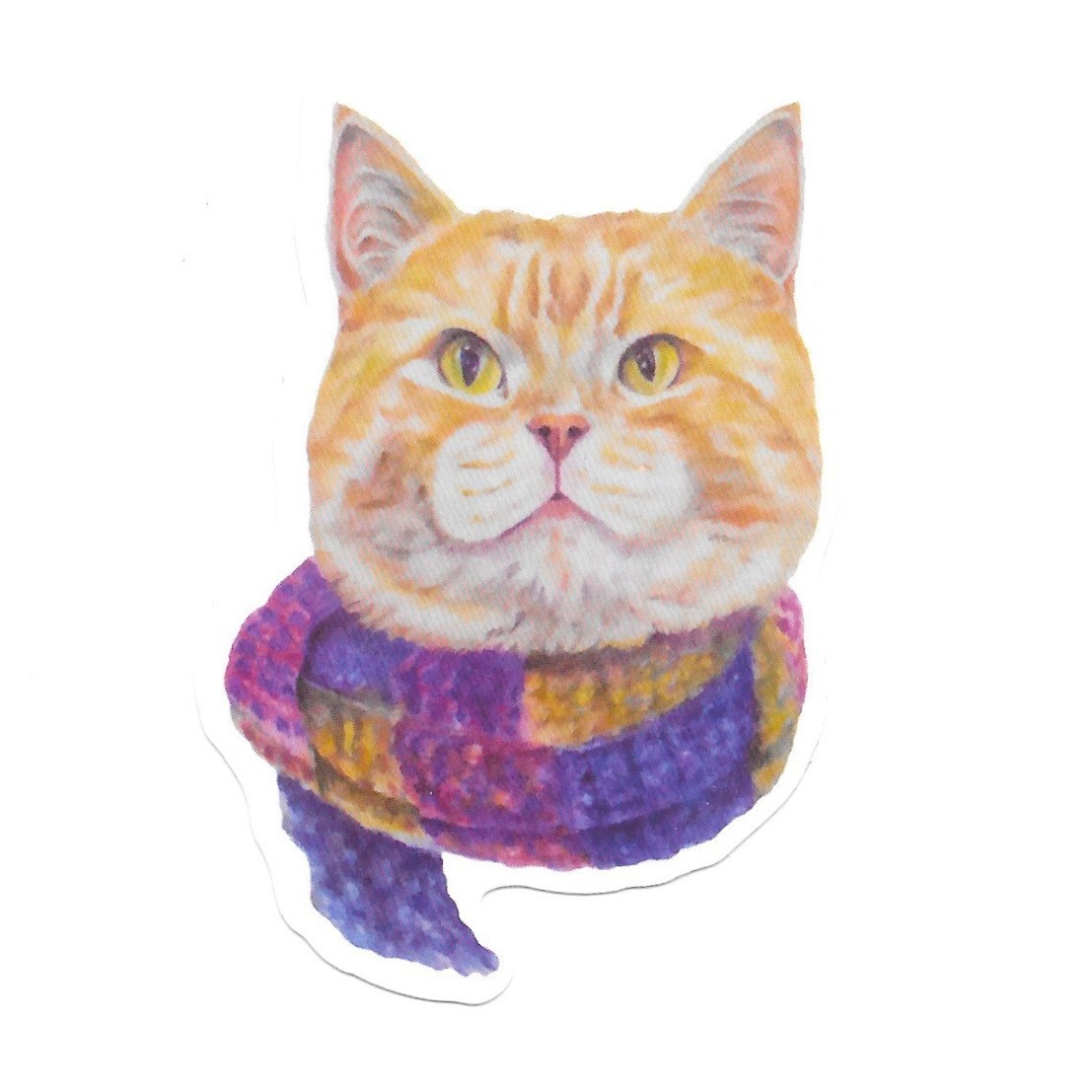 Ginger Tabby Cat Vinyl Sticker Cozy Purple Scarf Orange Feline Art Animal Decal