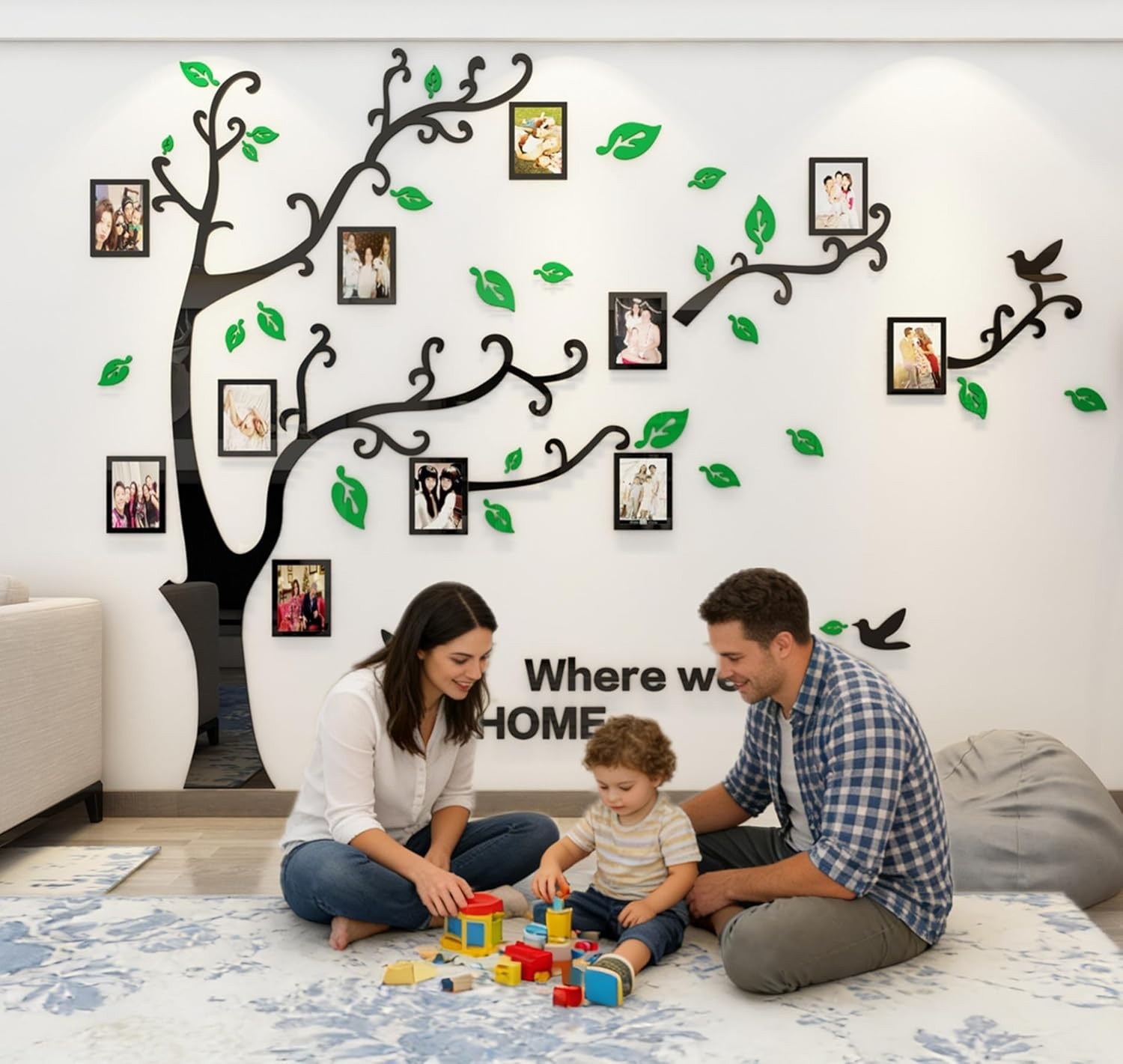 Stylish Waterproof DIY Tree Wall Decal with Acryllic Photo Frames – 131x95in