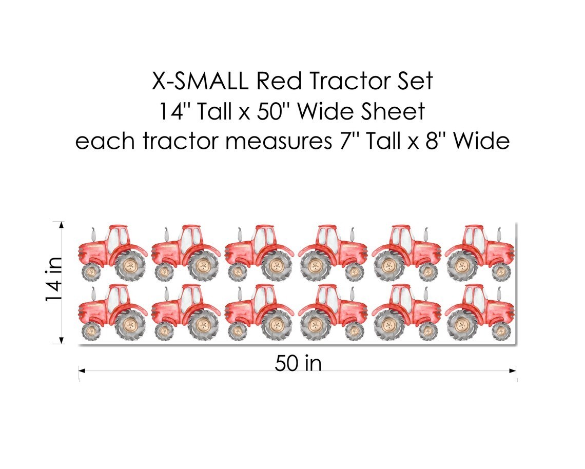 X-SMALL Red Tractor Wall Decals Set Watercolor Farm Vehicle Stickers Removable