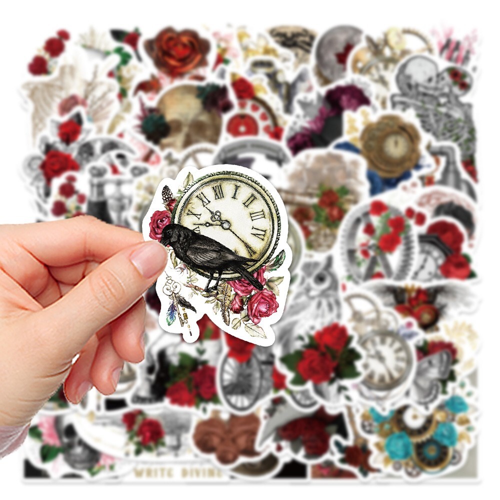 50pcs RETRO ROSE Vintage Stickers, Aesthetic Clock Furniture Owl Flowers, #222