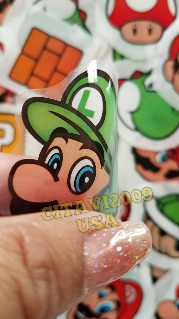 SUPER MARIO BROS TRANSLUCENT STICKERS SET OF 12 PARTY FAVOR DECAL DECORATION