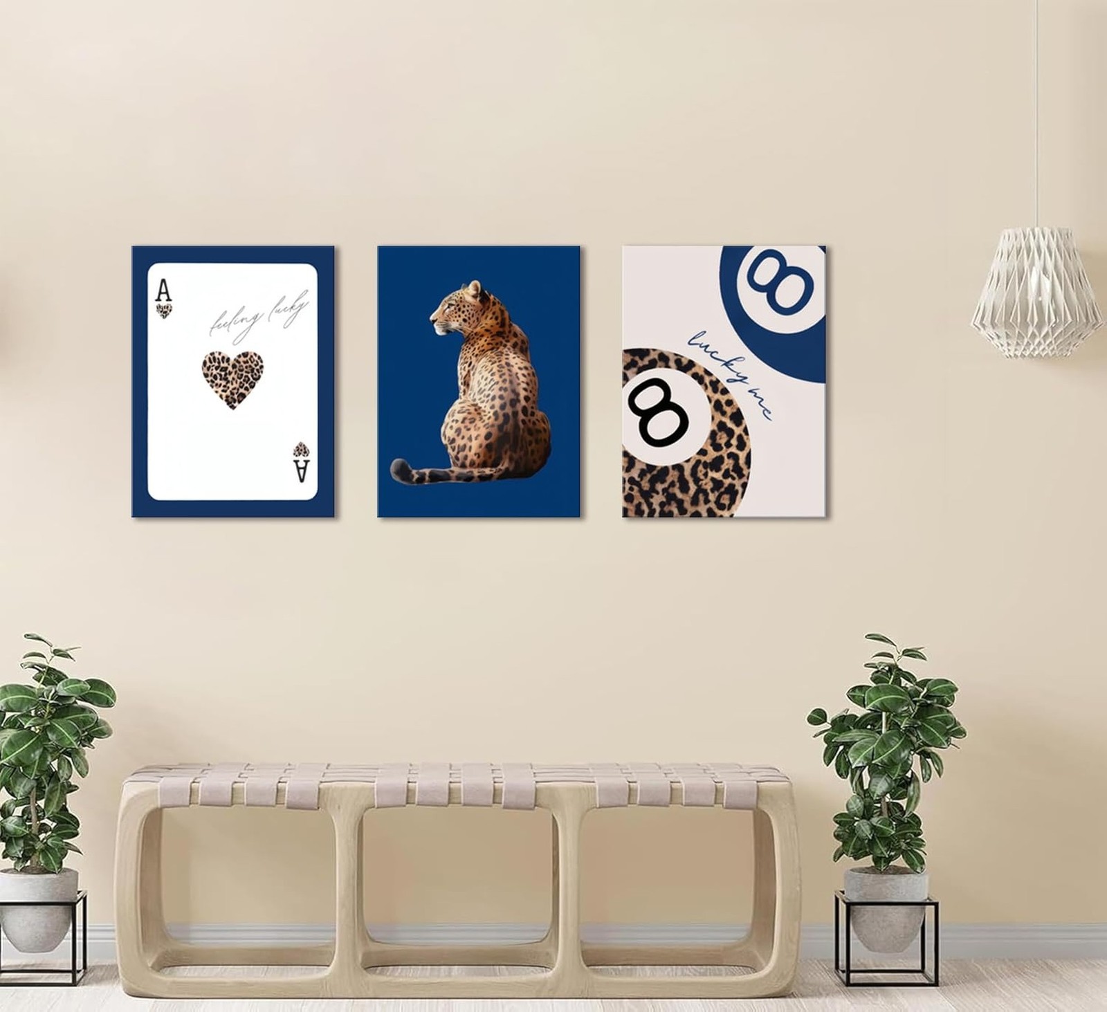 Navy Blue Leopard Canvas Wall Art Set of 3 Cheetah Animal Prints Posters Wall…