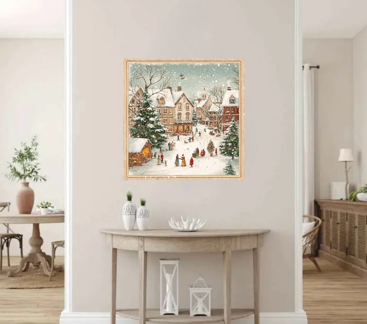 2PC 18ix18inch Winter Paint decal with frame style, wall mural, Holiday Wall De