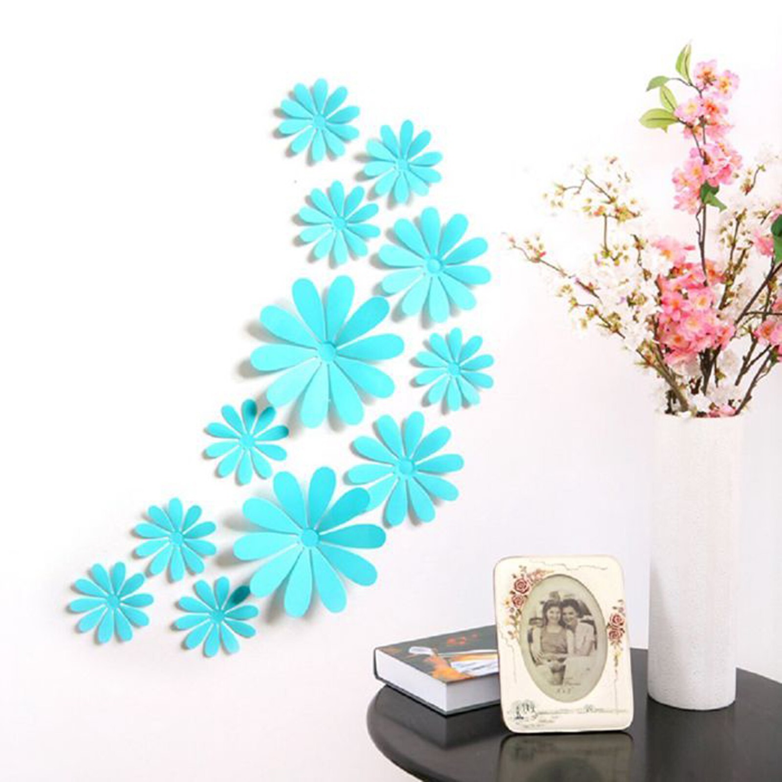12 pcs 3d flower wall sticker decor, party, wedding, diy, home decorations