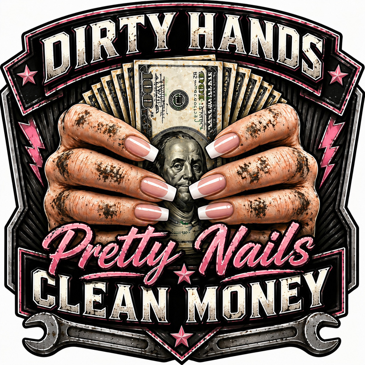 Dirty Hands Clean Money 3” UV DTF Decal Hard Hat Construction Worker