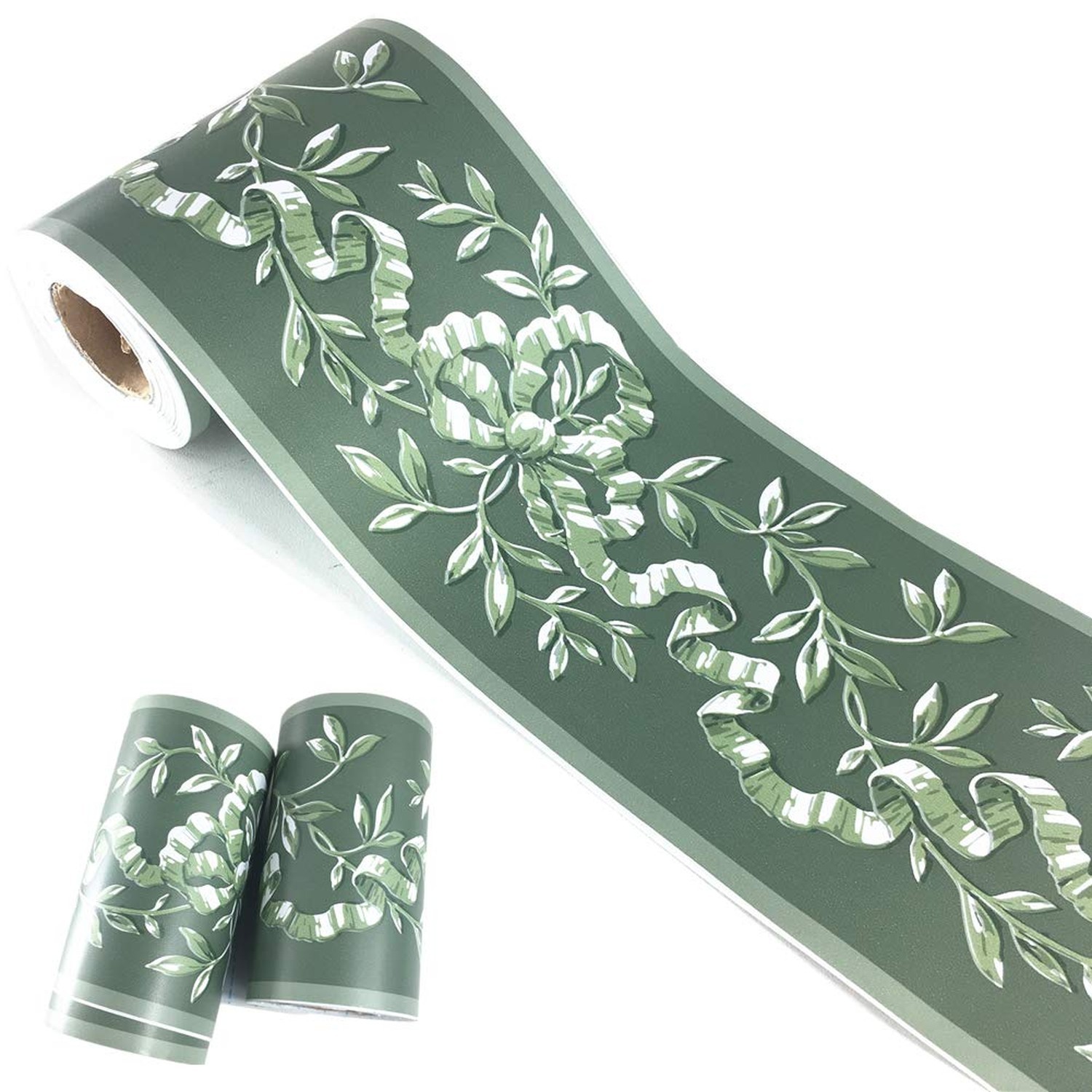 TOOLDECO Elegant Green Rattan Floral Wallpaper Border Peel and Stick Wall Dec…
