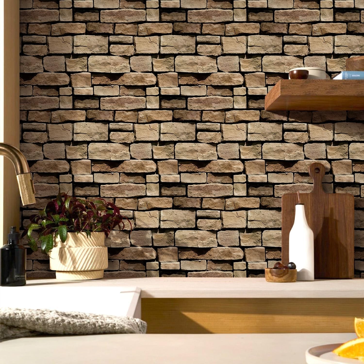 3D Peel and Stick Faux Stone Wall Panels 11.8" x 11.8" 10-Pack, Stone-Look Wa…