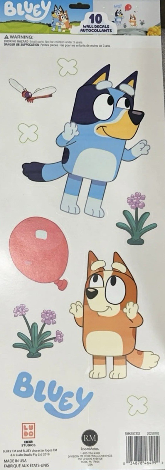 NEW 10 WALL DECALS Peel and Stick BLUEY Cartoon Characters