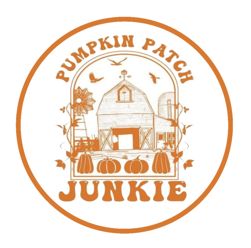 Fall – (Pumpkin Patch Junkie) 4" Decal Sticker Decorations Bags Tins Jars Cups