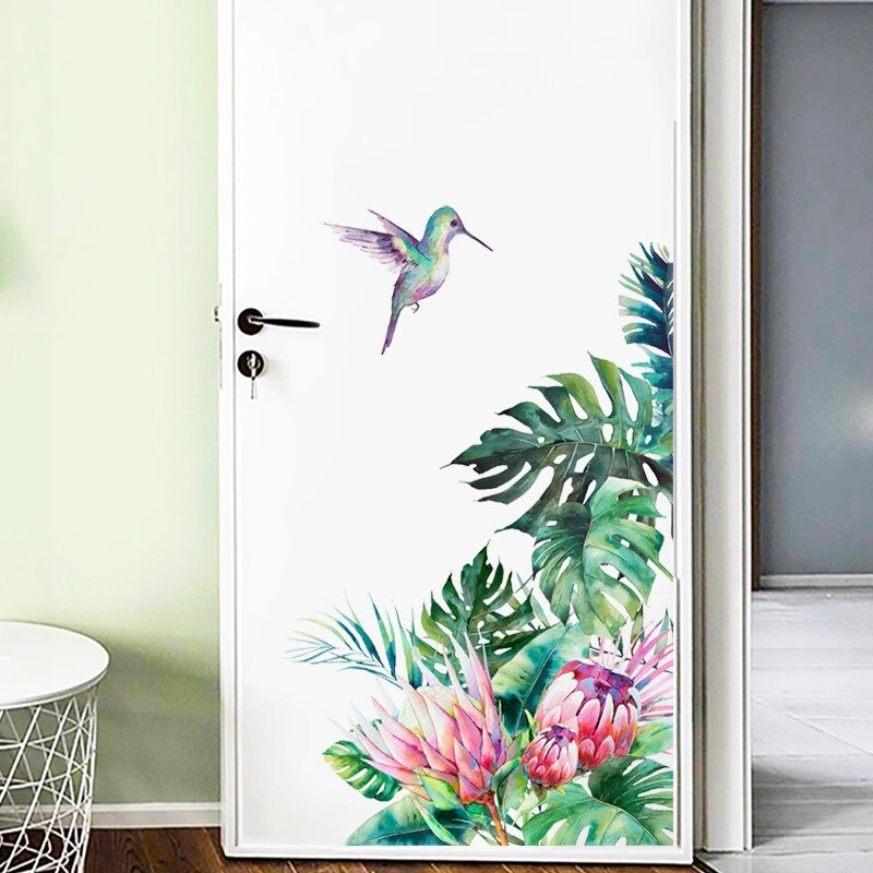 Removable Tropical Leaves Flowers Bird Wall Stickers Bedroom Living Room Decor