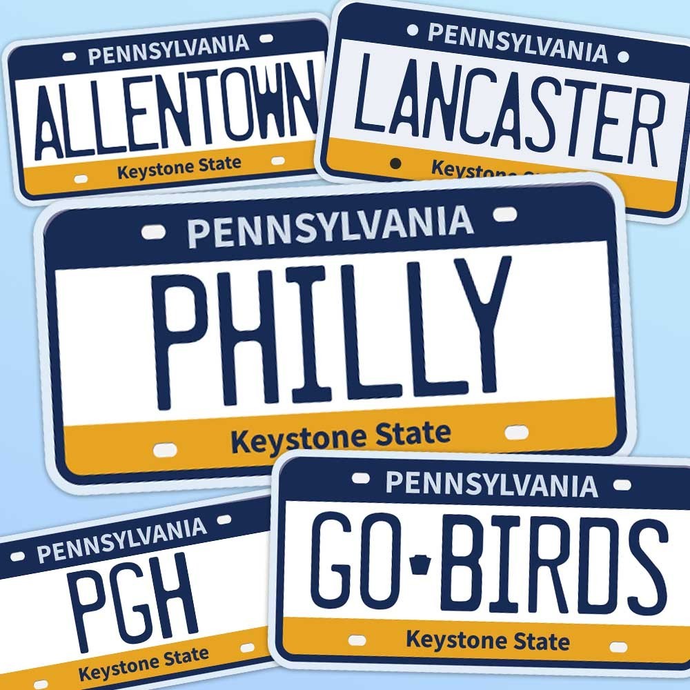 Pennsylvania License Plate Stickers – Choose Your PA City or Saying Decal