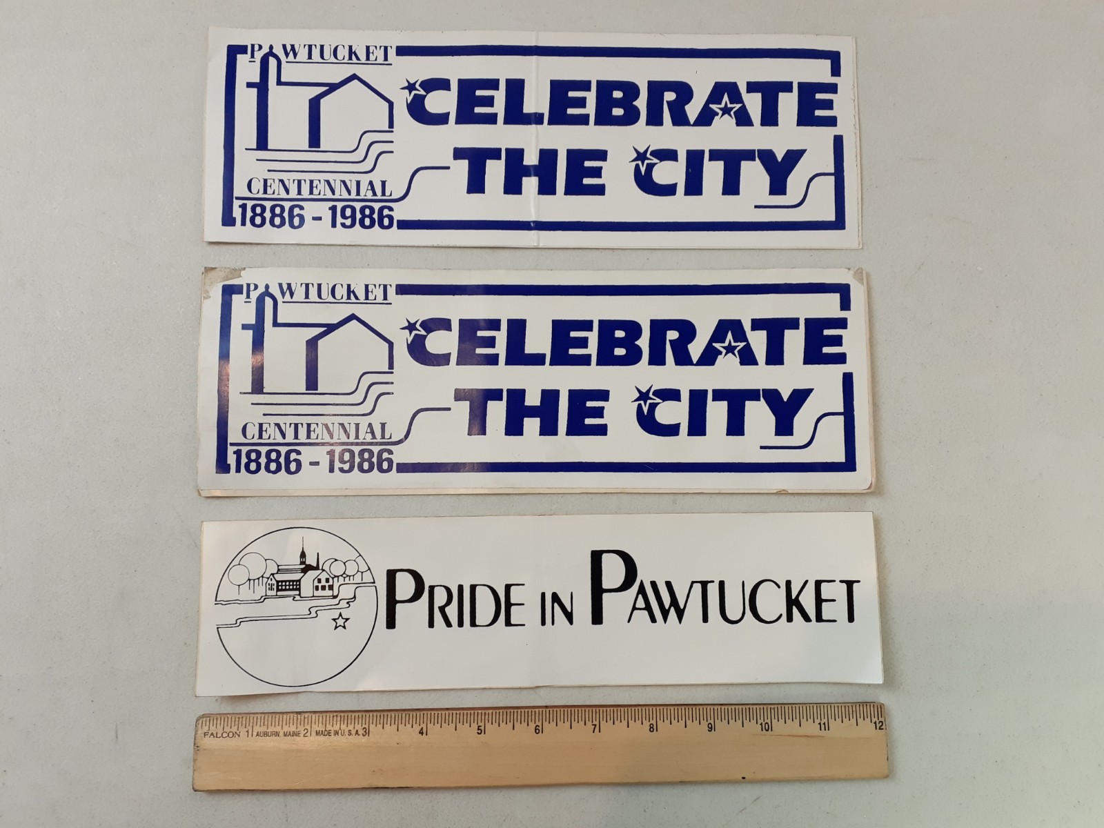 Lot of 3 VINTAGE Pawtucket Rhode Island Bumper Stickers Pride 1986 Centennial