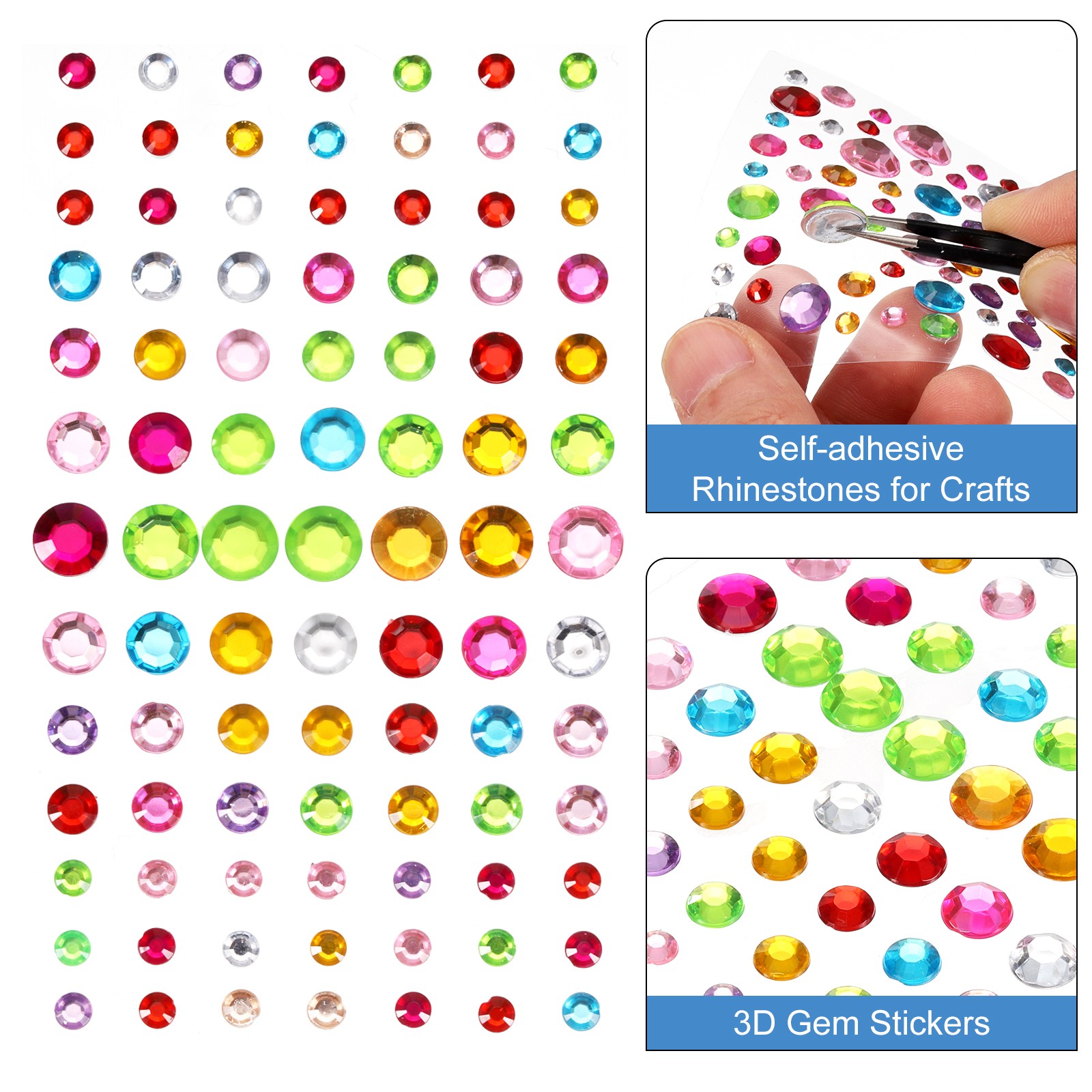 450Pcs Gems Stickers for Crafts, 5 Sheet Circular Rhinestone Sticker, Multicolor
