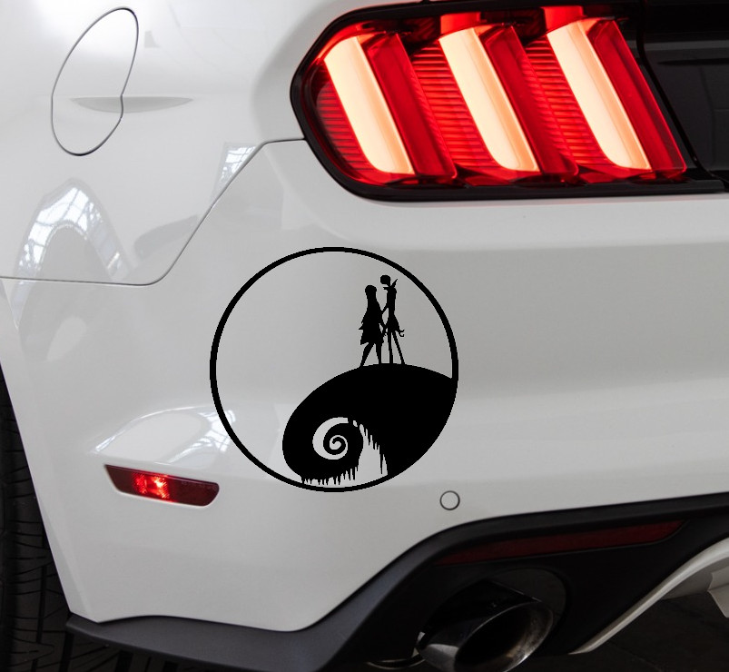 Jack Skellington and Sally NBC Indoor/Outdoor Matte Black Vinyl Decal 3"x3"