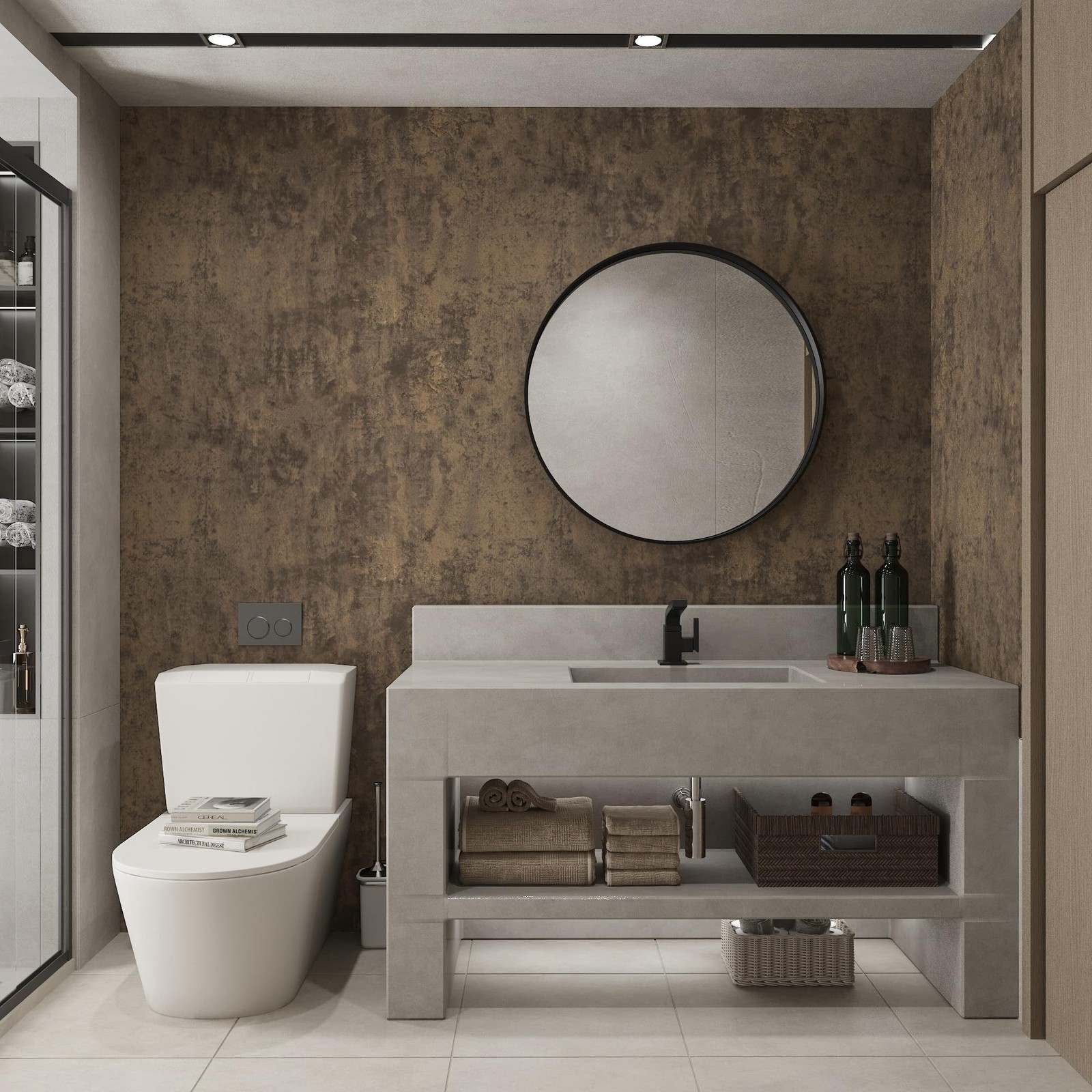32x315inch Dark Brown Concrete Cement Wallpaper Peel and Stick Tan Countertop…