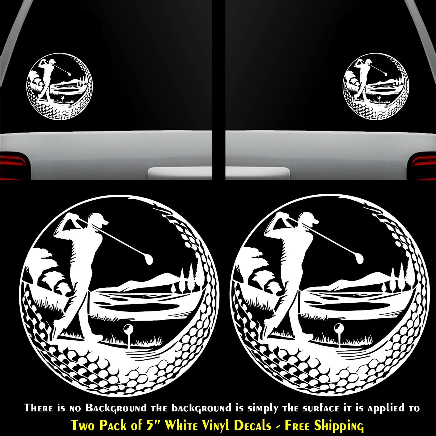 Golf Graphic Two Pack 5" White Vinyl Decals Car Truck Door Any Flat Surface