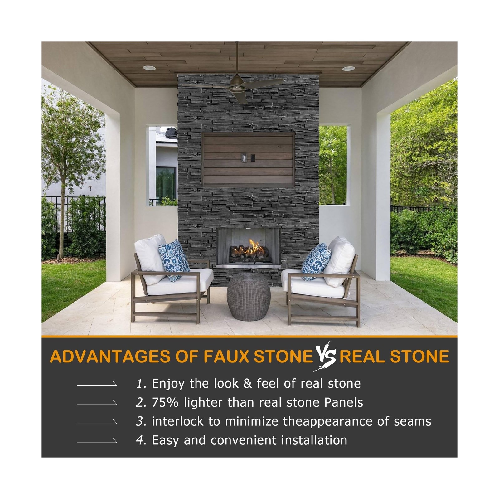 ROOMTEC 6-Packs Faux Stone Wall Covering Panels for Interior and Exterior Dec…