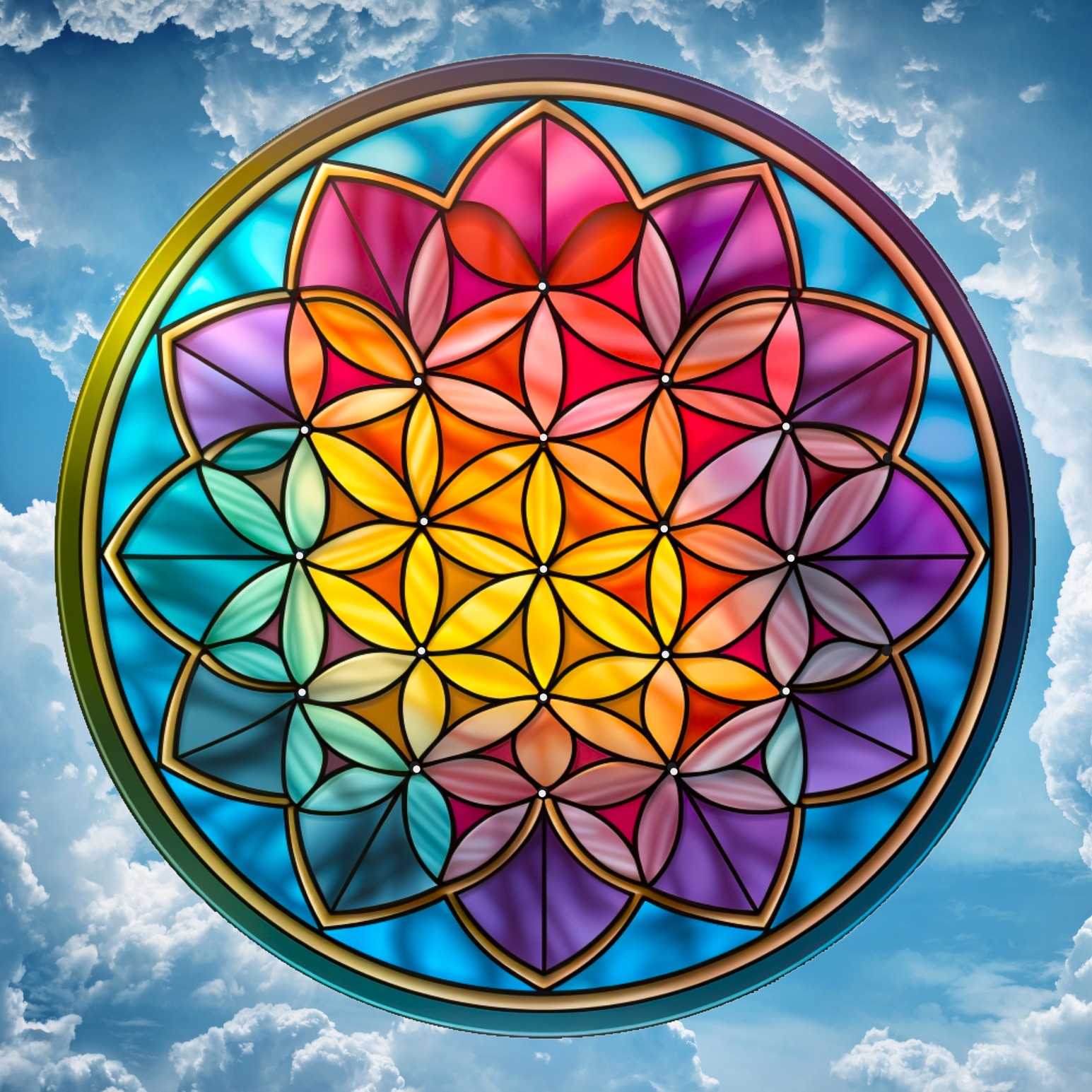 Flower of Life Round Faux Stained-Glass WINDOW CLING Size 8" Round Vinyl