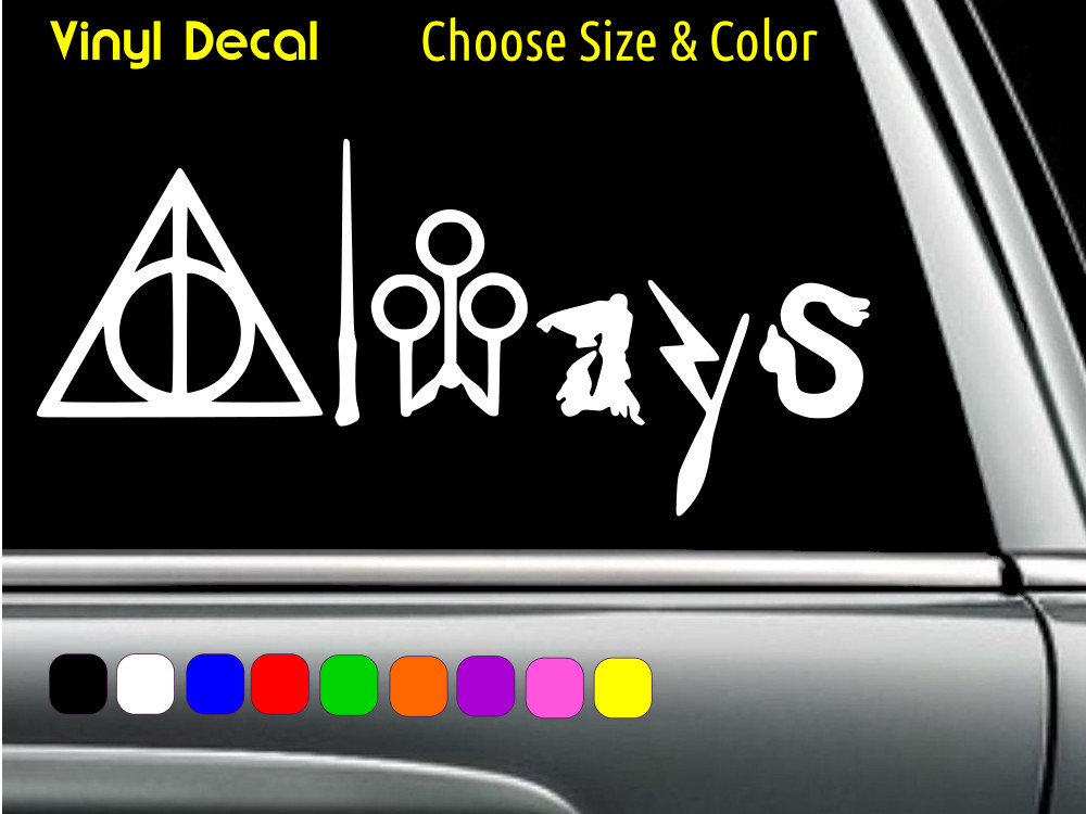 Harry Potter Always Deathly Hallows Wand Vinyl Decal CHOOSE SIZE COLOR