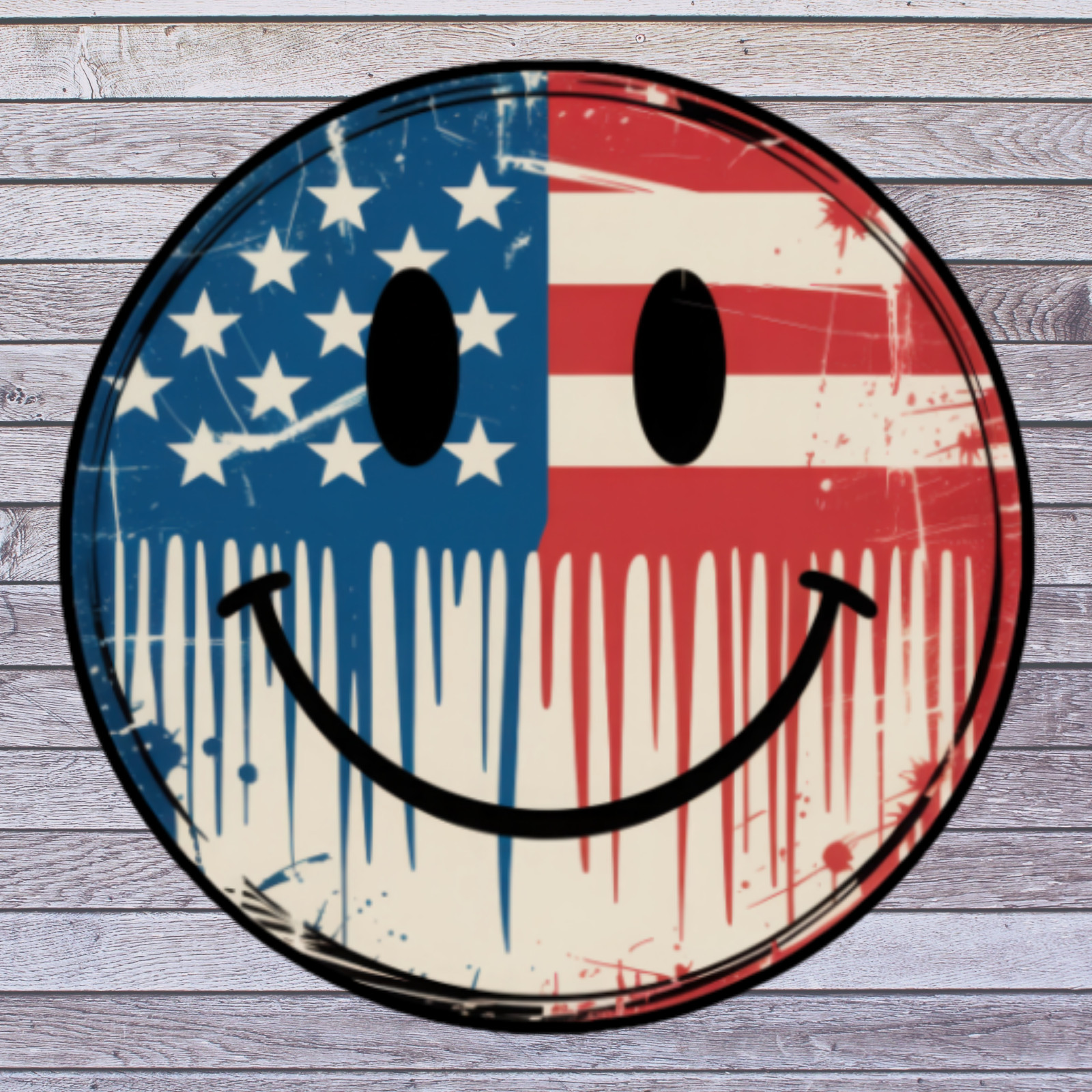 Patriotic Sticker Vinyl Decal Smiley Face American Flag Distressed USA