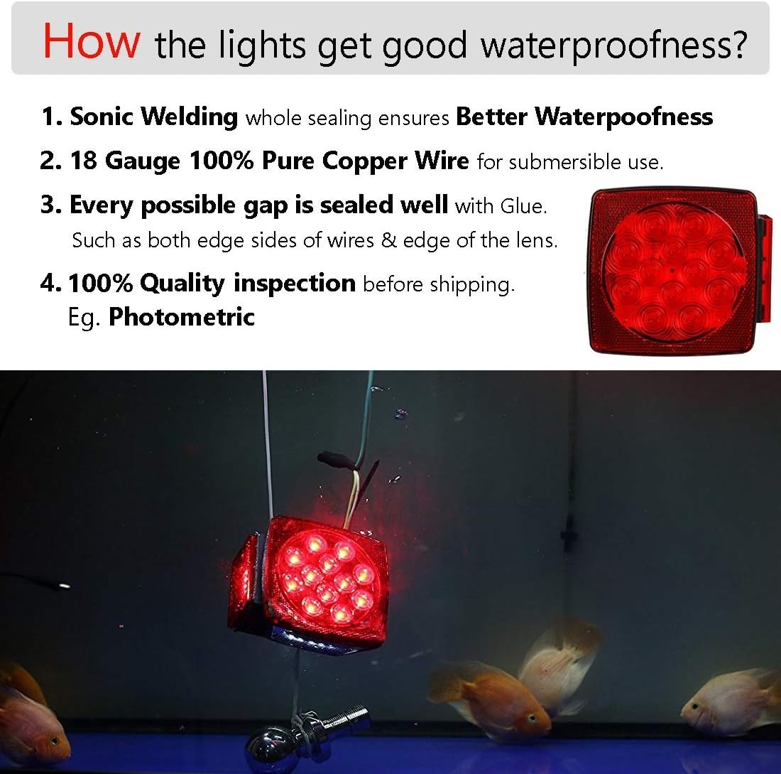 12V Submersible LED Trailer Tail Light Kit for under 80 Inch Boat Utility