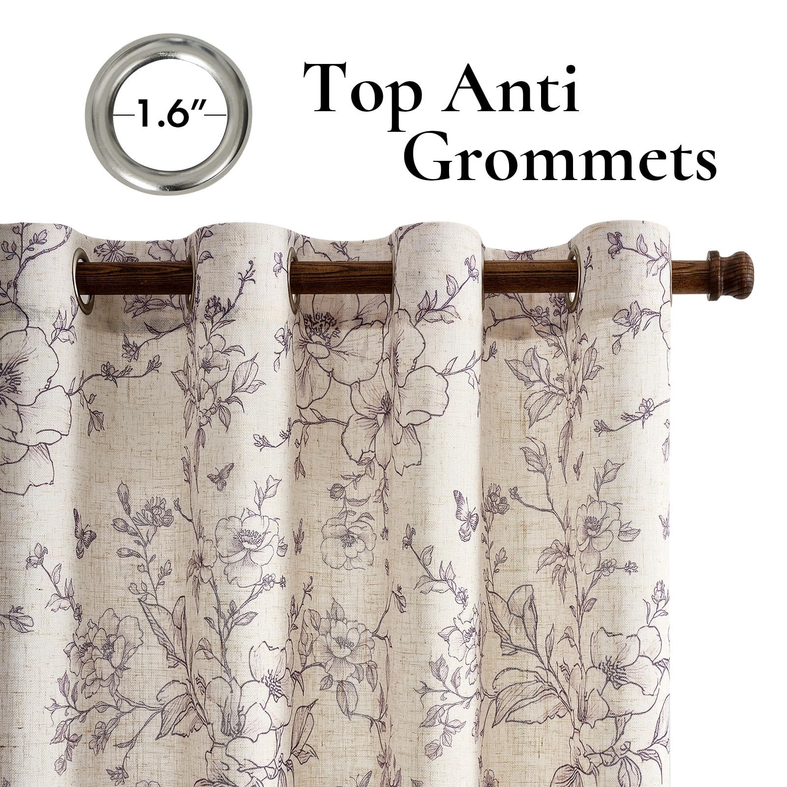 GIGIZAZA Purple Floral Curtains 108 Inch 2 Panels, Linen Blend Living Room Se…