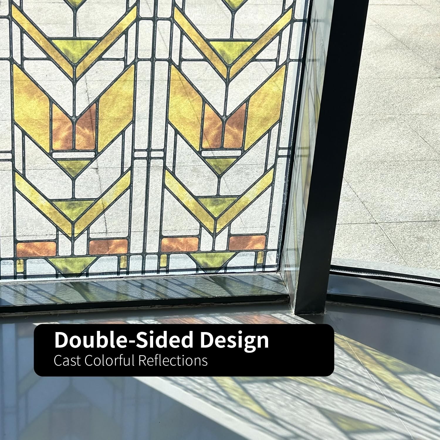 Faux Stained Glass Effect Transparent Window Film Original Hand Drawn Static