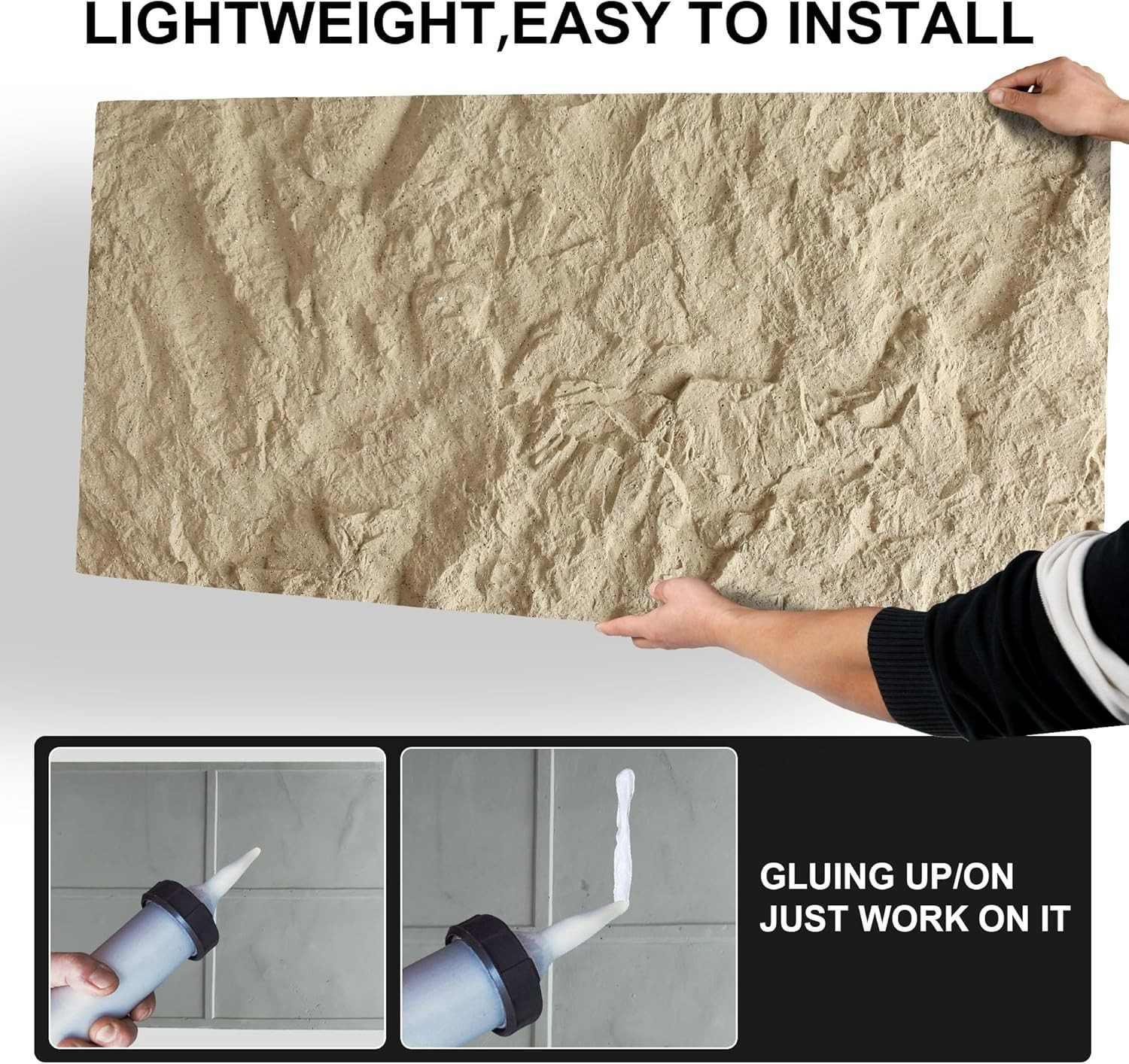 4 PCS 3D Faux Stone Wall Panels -Golden Hemp Cement Texture Wainscoting Decor