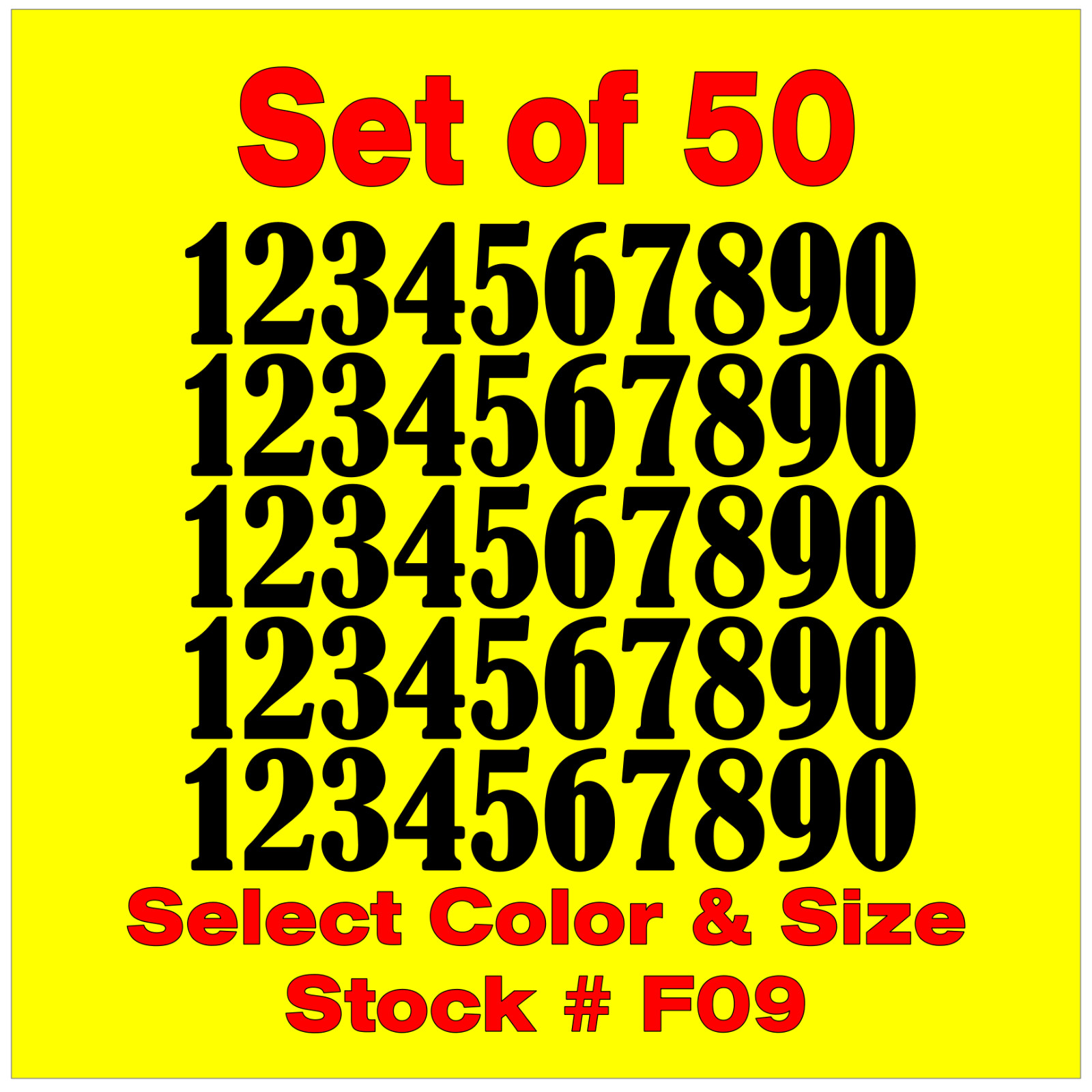 0 9 Numbers Vinyl Sticker Decals Outdoor Quality Many Uses – Set of 50 STK#F09