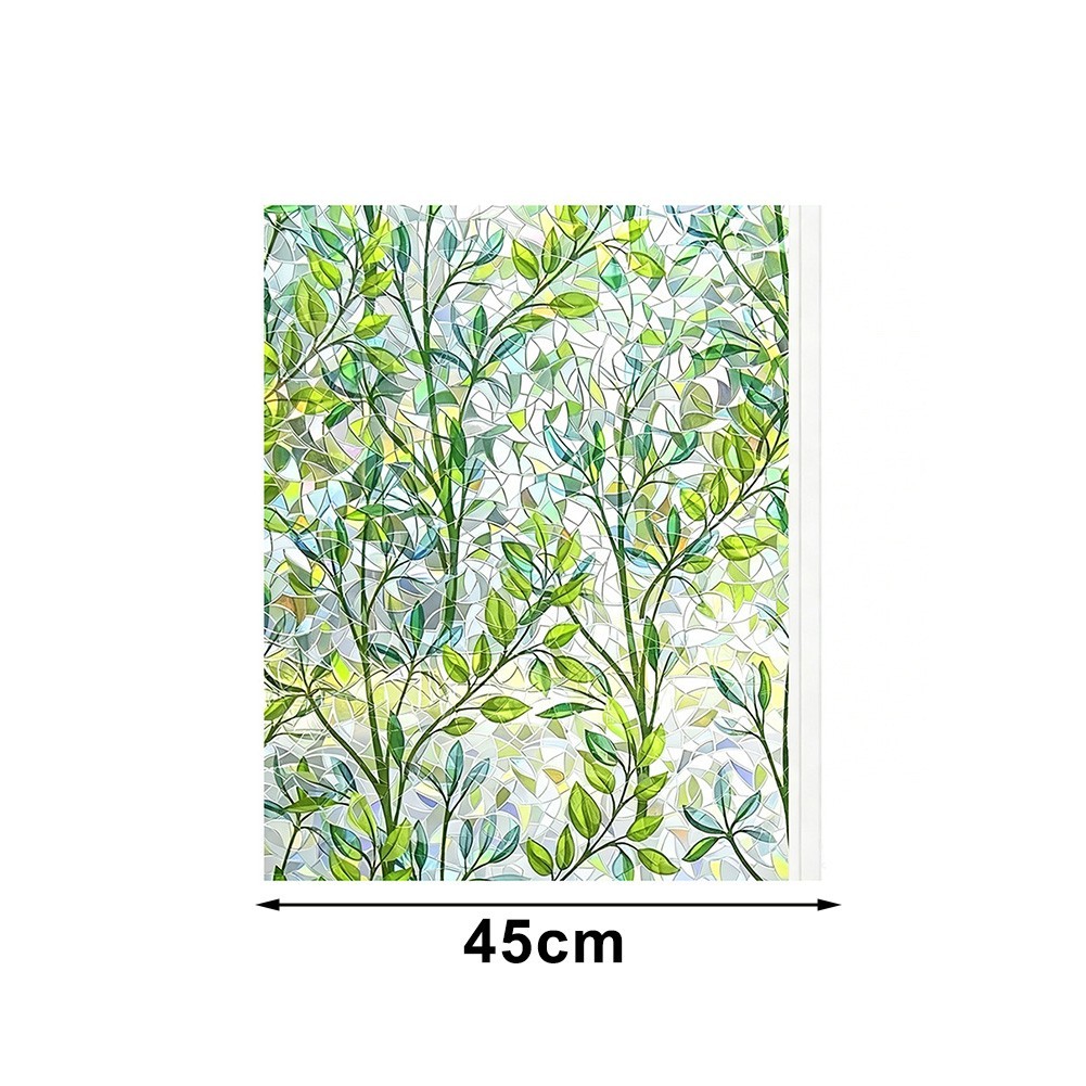 Green Leaf Themed Window Film PVC Material 45cm Size for Residential Use