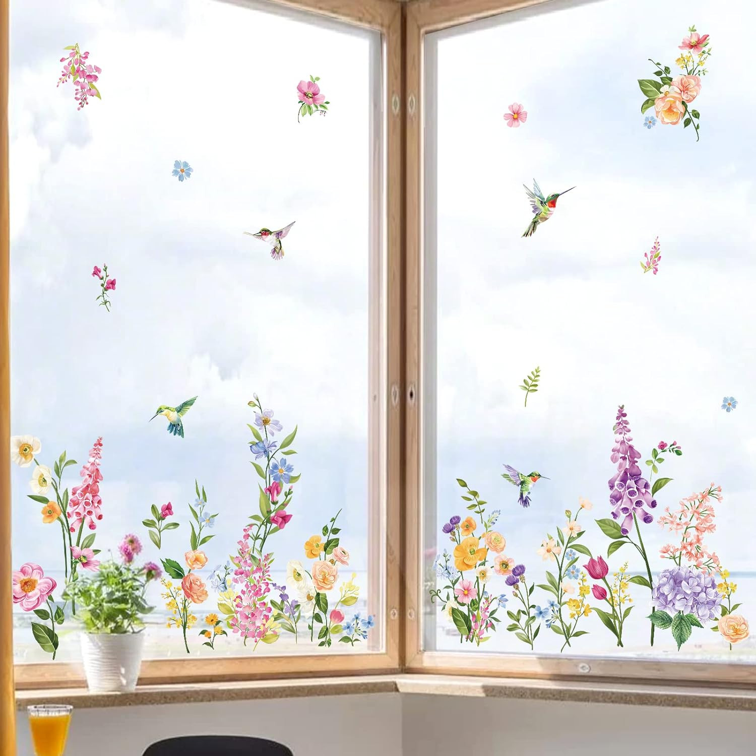 Spring Flower Window Clings Iris Floral Bird Glass Sticker Decal anti Collision