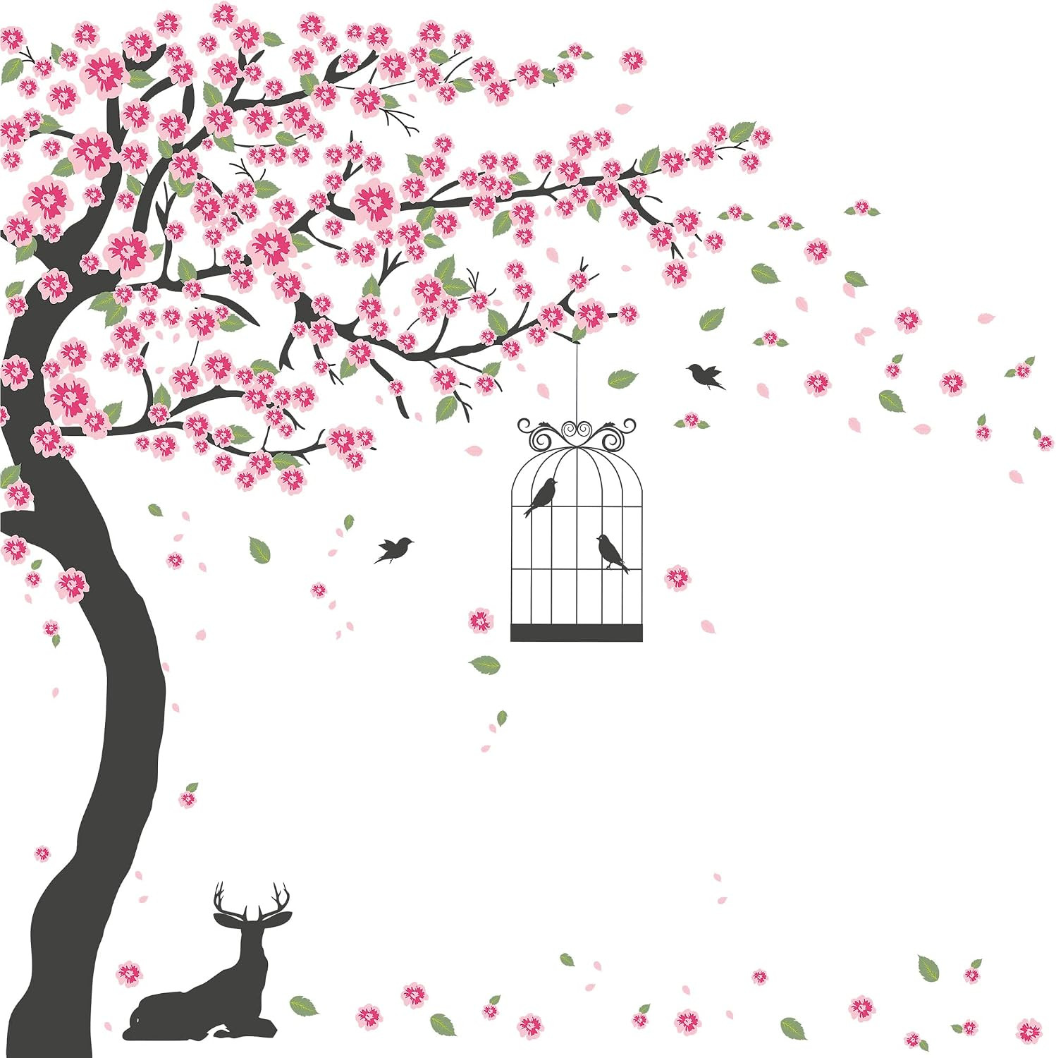 6 PCS Pink Peach Flowers Wall Decals Cherry Blossom Tree Wall Stickers DIY Remov
