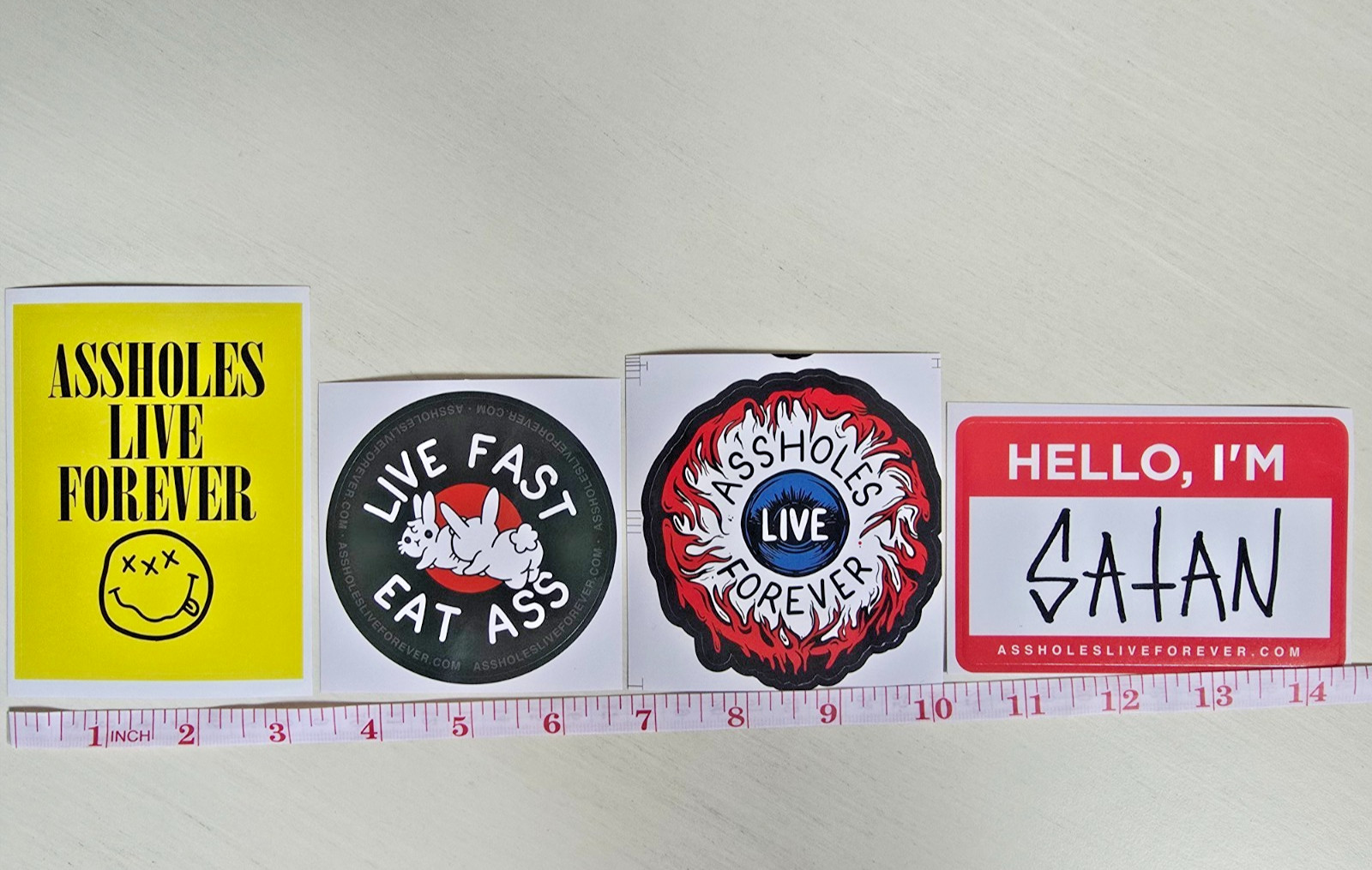 Assholes*s Live Forever ALF Stickers Pack of 4 – Smiley Satan Bunny LOGO Decals
