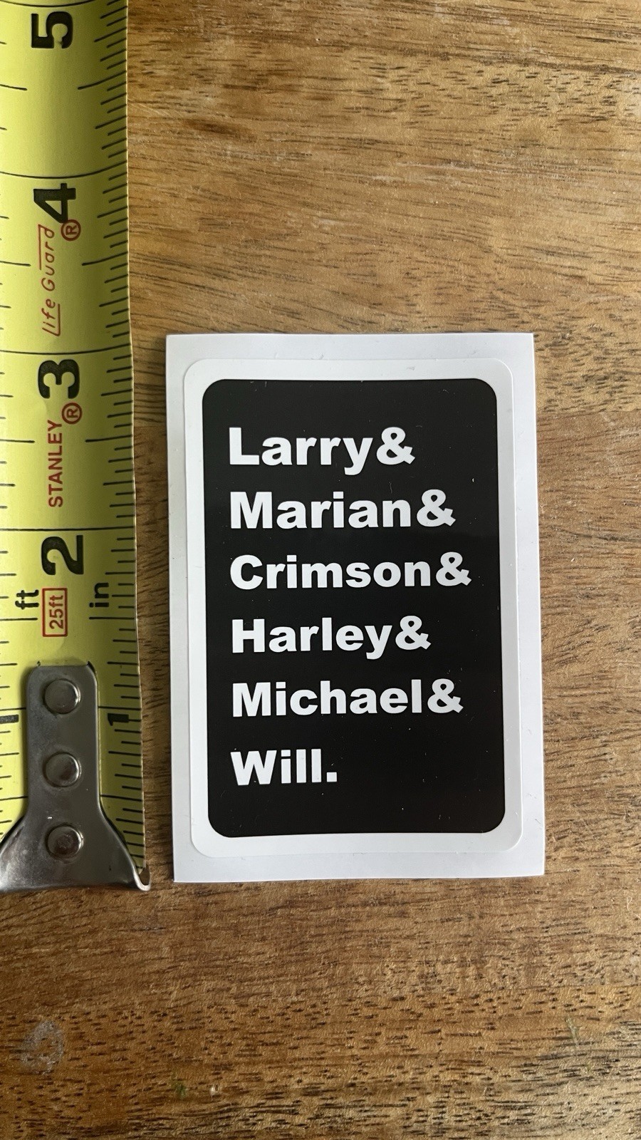 Burning Man Sticker with Founders Names, 2×3 inches black and white