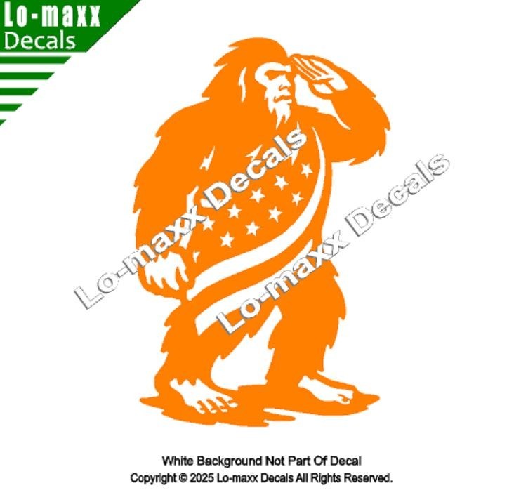 Patriotic Bigfoot Decal American Freedom Flag Sasquatch Sticker USA Vinyl Art