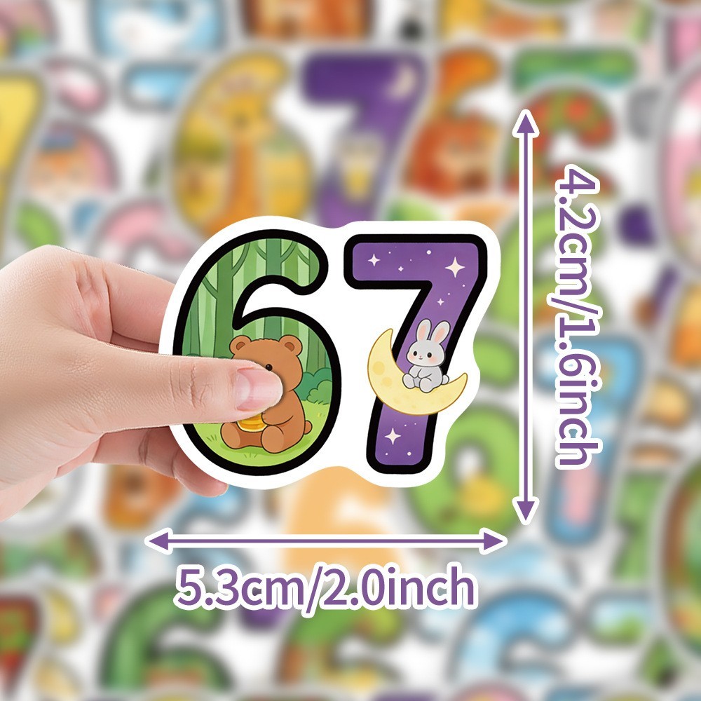 50pcs Waterproof Vinyl Stickers Number 67 Six Seven Luggage Phone Laptop Fridge