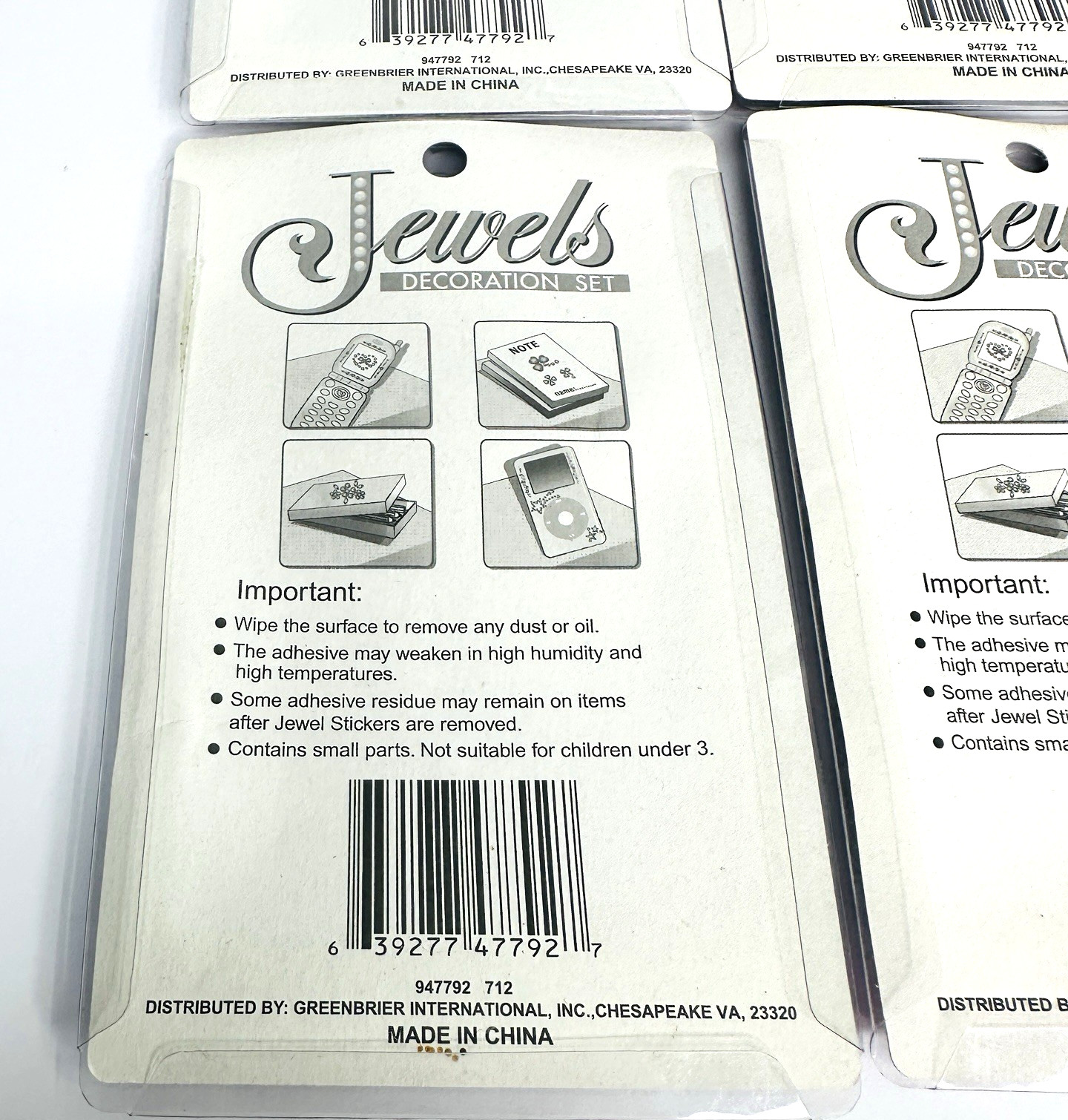 Jewels Decoration Set Lot of 6 Peel & Stick 3D Stars Rounds Hearts Tear Drops