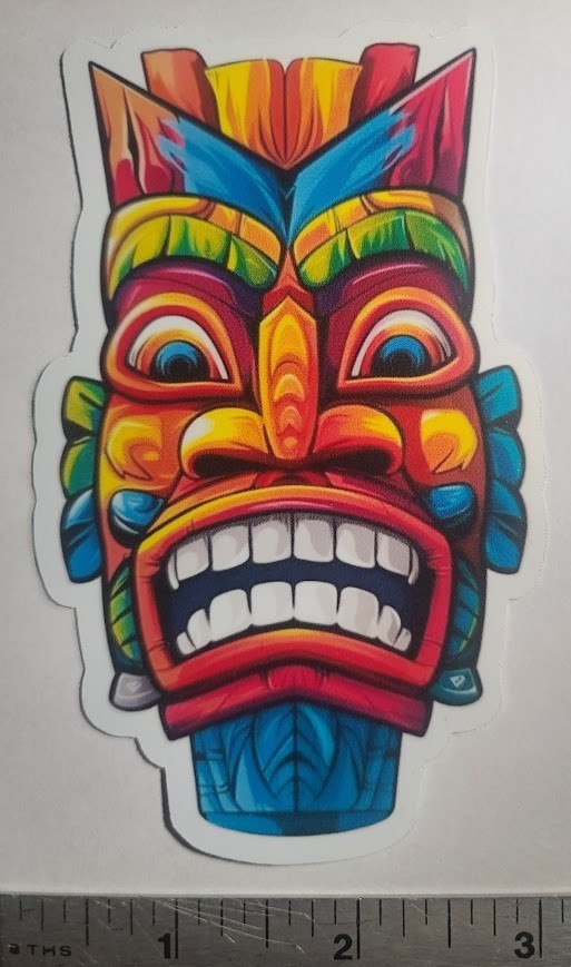 Colorful Tiki Mask Sticker Pack (4) Tribal Totem Waterproof Stickers Hawaii Mug