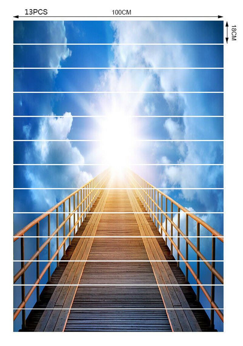 13pcs 3D Blue Sky Ladder Self-adhesive Stickers Stair Riser Decal Home Decor New