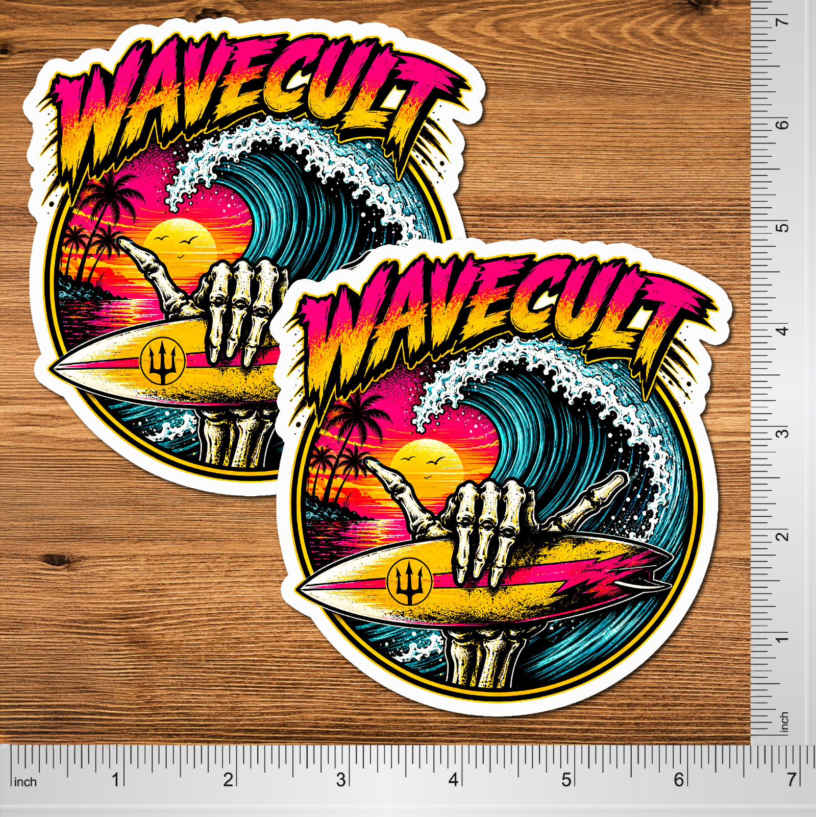Surfing Sticker Wave Cult 5" 2 Pack Waterproof Die Cut Glossy Vinyl Decal