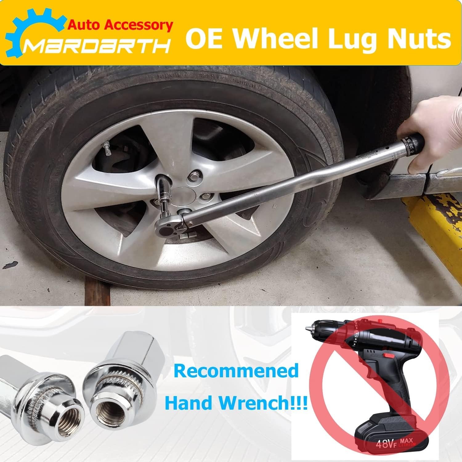 Set of 20, 14X1.5Mm OEM Style Factory 1.80 Inch 7/8 22Mm Hex Mag Washer Lug Nuts