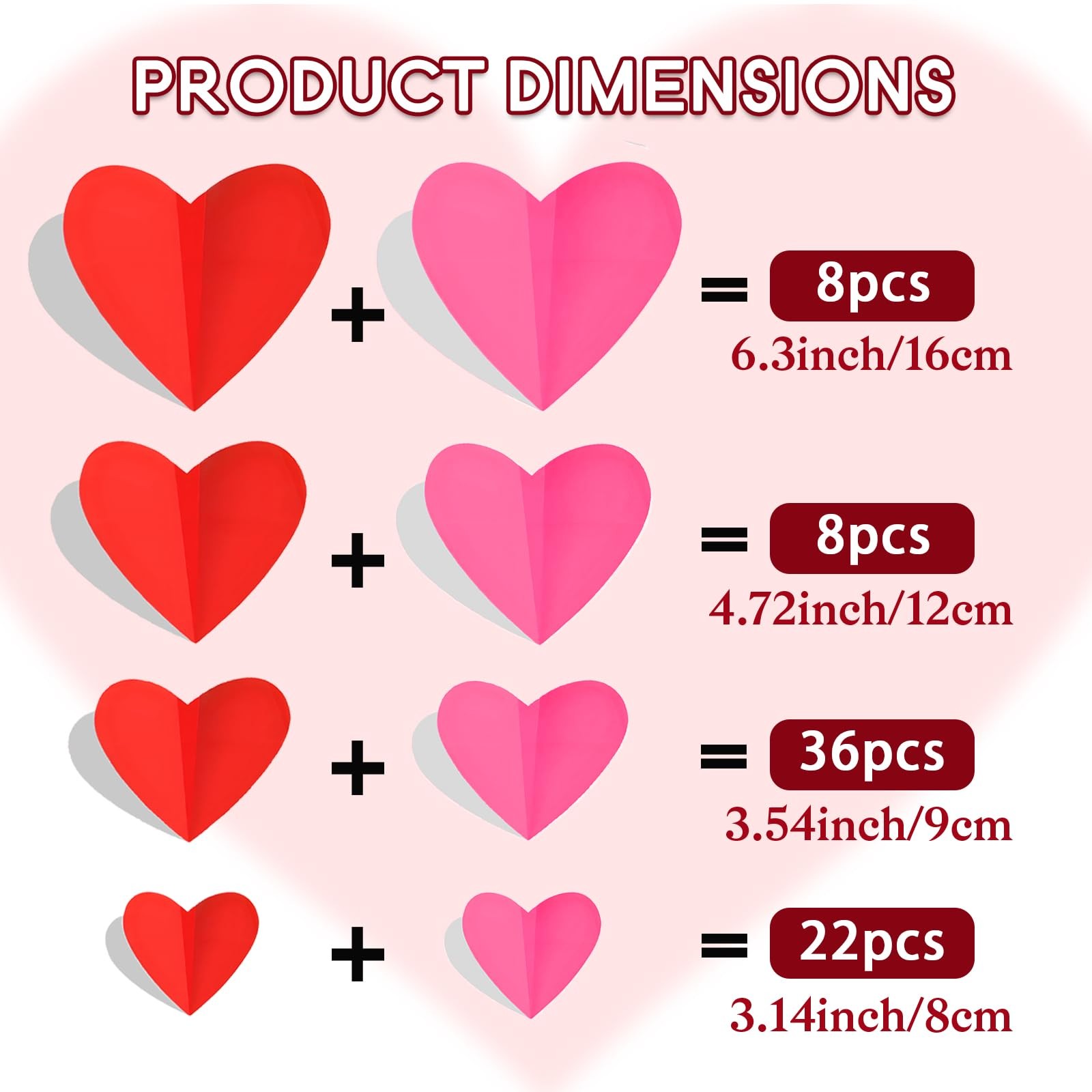 74 Pcs Valentine's Day Decoration, 3D Red and Pink Heart Valentine Wall Stick…