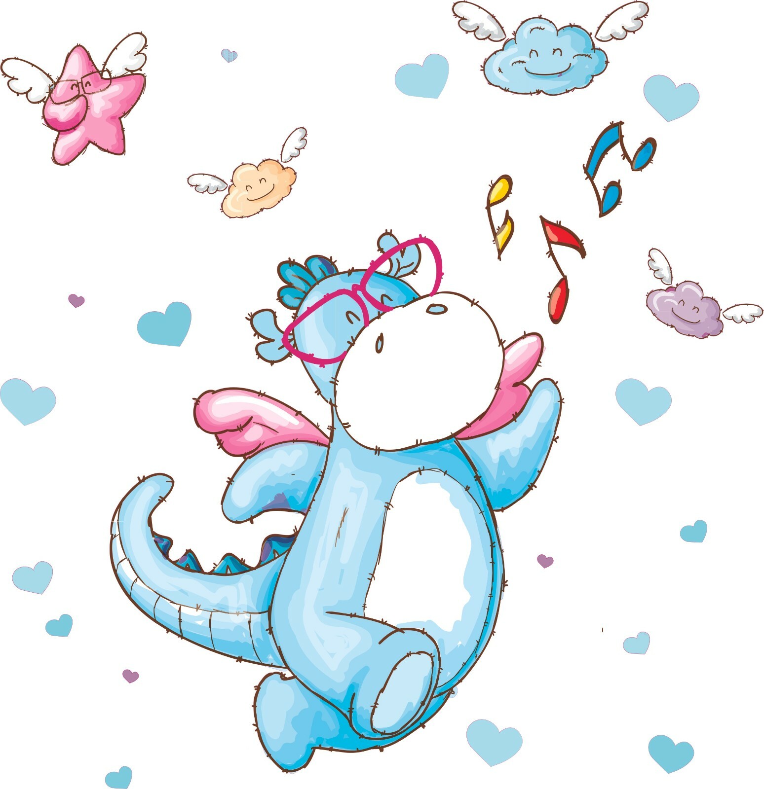 Vinyl Kids Bedroom Nursery Watercolor Art Flying Baby Dragon Adhesive Wall Decal