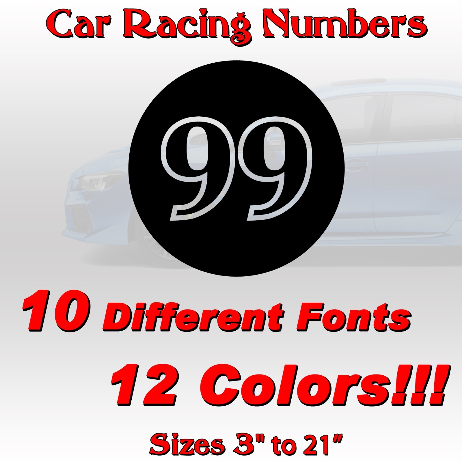 2 pack Racing Car numbers circle door custom number rally sport die-cut decal V4